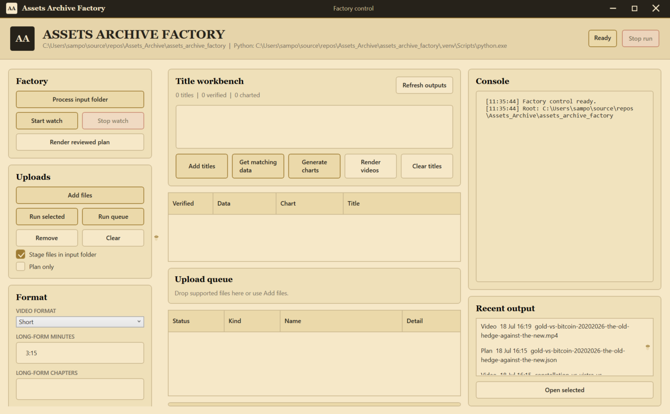 Assets Archive Factory media management workbench