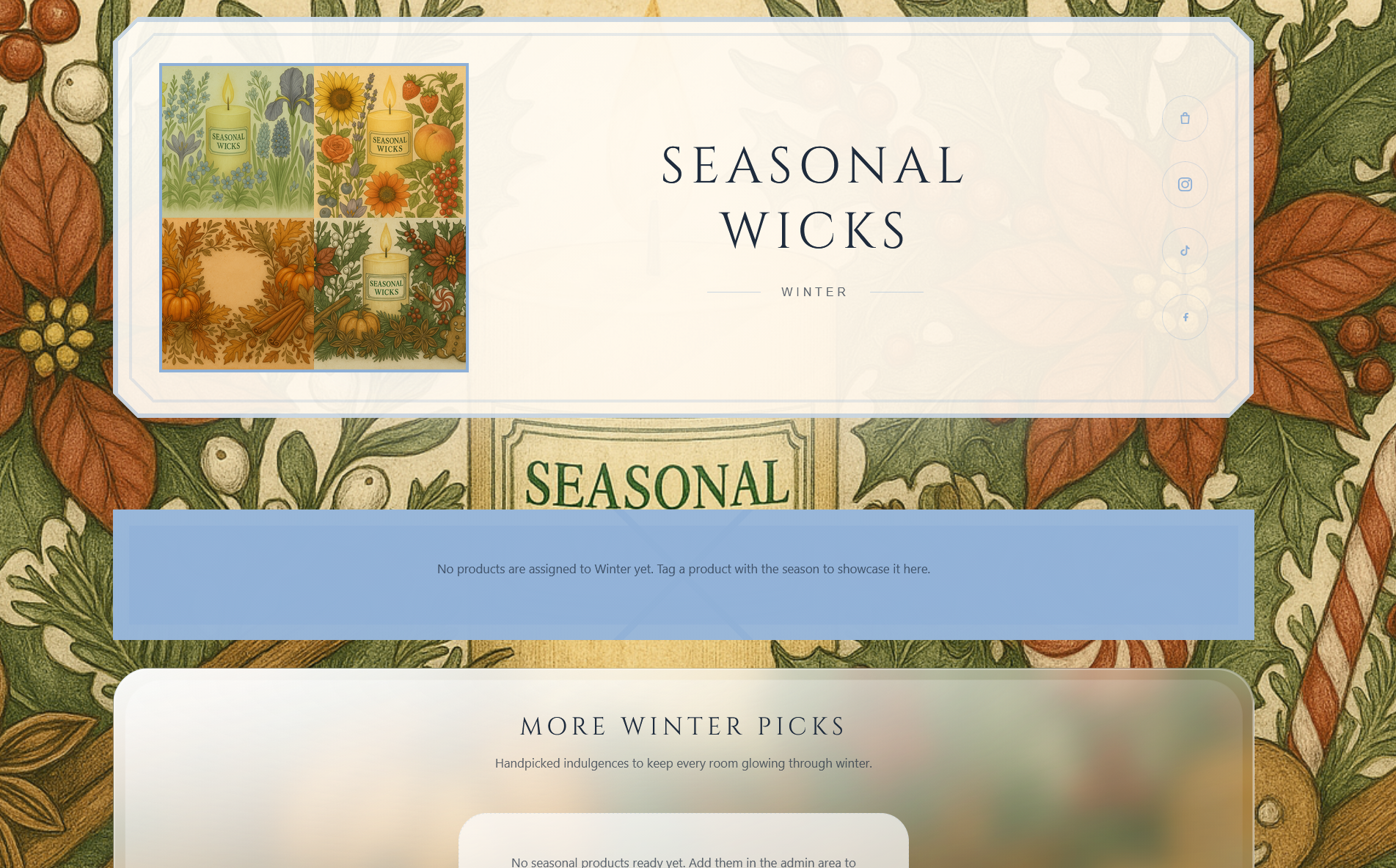 Seasonal Wicks candle shop website