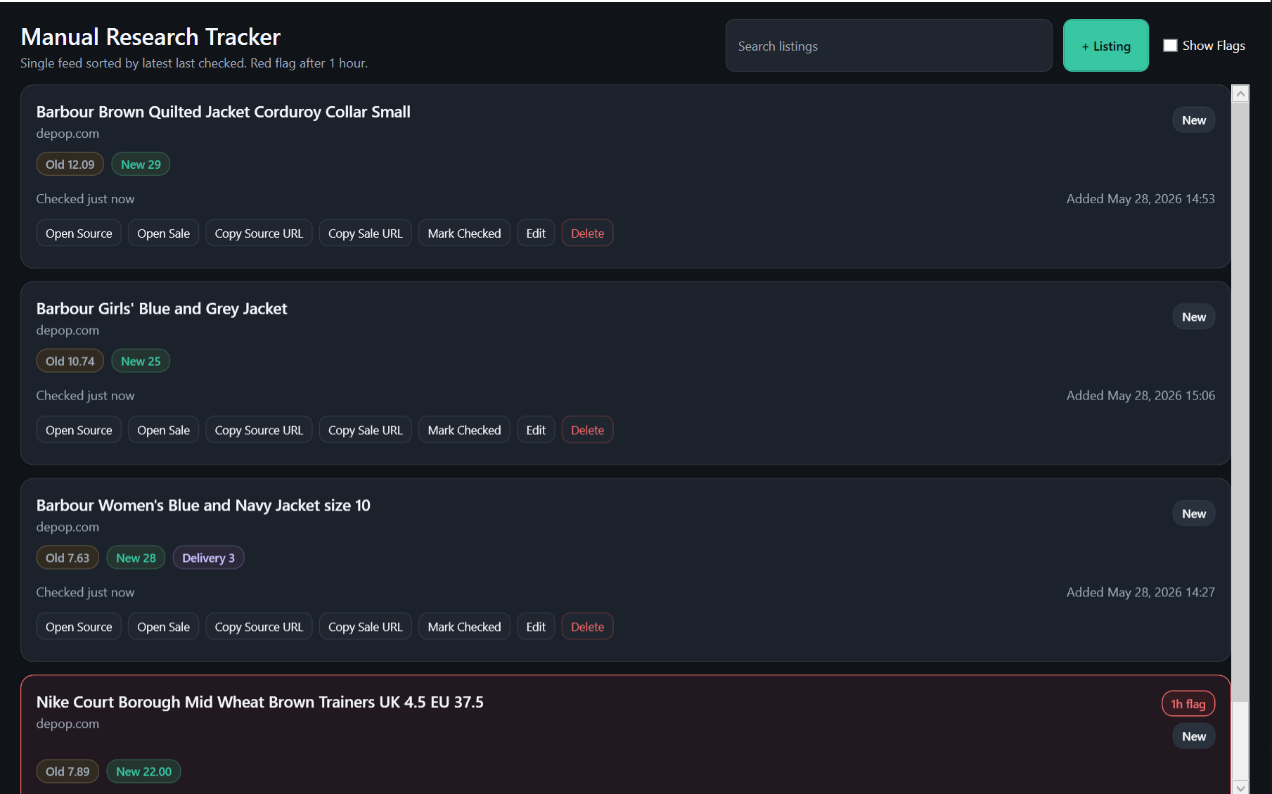 Marketplace watchlist and price tracking dashboard